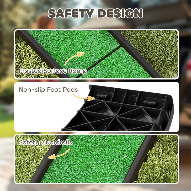 PawHut 61 Inches Folding Pet Ramp with Grass Surface, Raised Side Rails, for Cars, SUVs