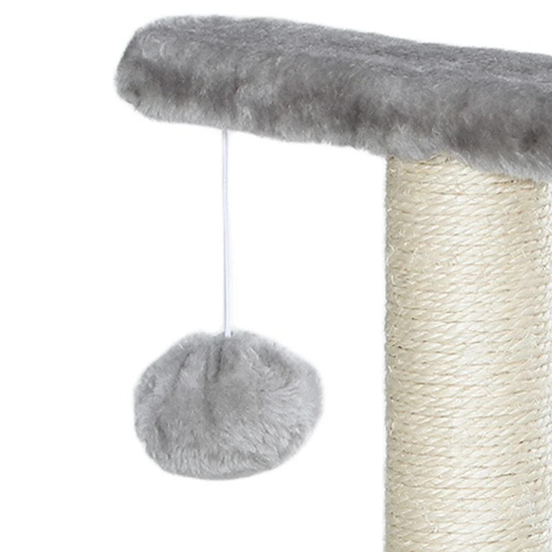 PawHut 17" Small Cat Tree with Scratching Post, Cat Tower with Rotatable Top Pole, Platform, 2 Dangling Balls, Light Grey