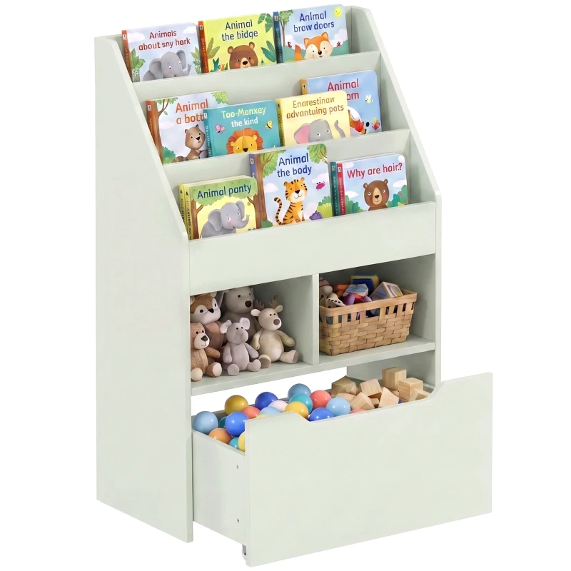 HOMCOM Kids Bookcase with Storage Drawer for Books, Reading Nook, for Classroom, Bedroom, Playroom, Green
