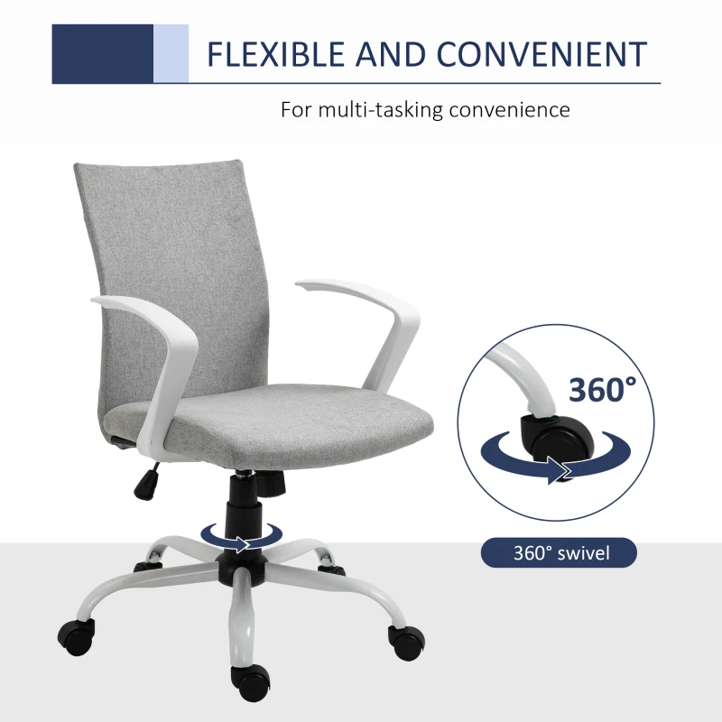 Vinsetto Linen Mid Back Office Chair With Tilt Function, Swivel Computer Chair, Light Grey