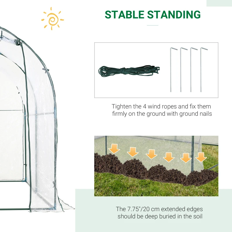 Outsunny Dome Tunnel Greenhouse Plant Shed with Roll Up Door, 6.6' x 8.2' x 6.6', Transparent