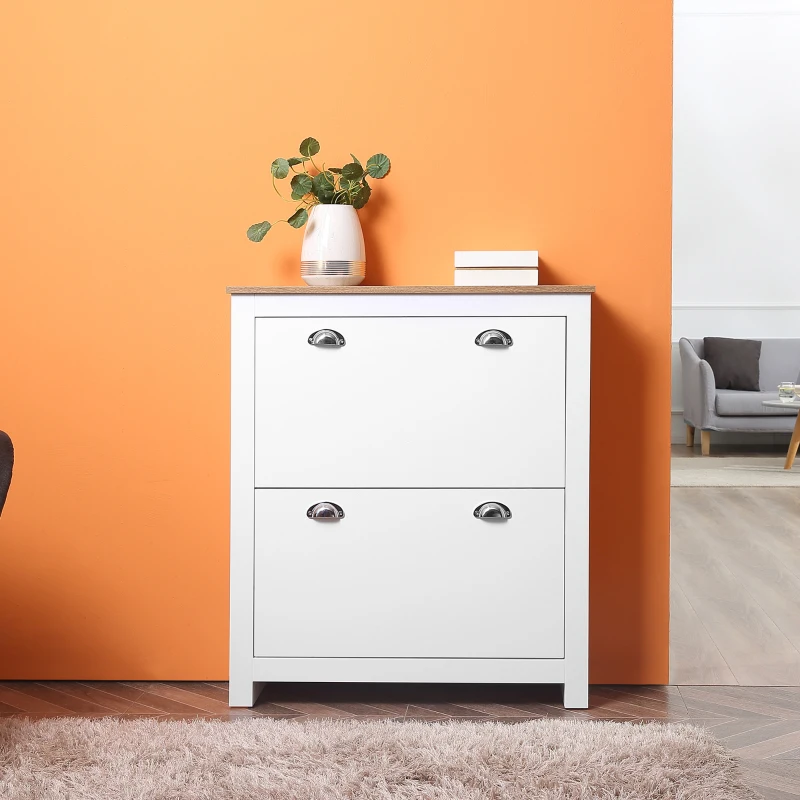 HOMCOM Modern Shoe Cabinet with 2 Flip Drawers and Adjustable Shelves, 12 Pair Shoe Storage Organizer for Hallway, White