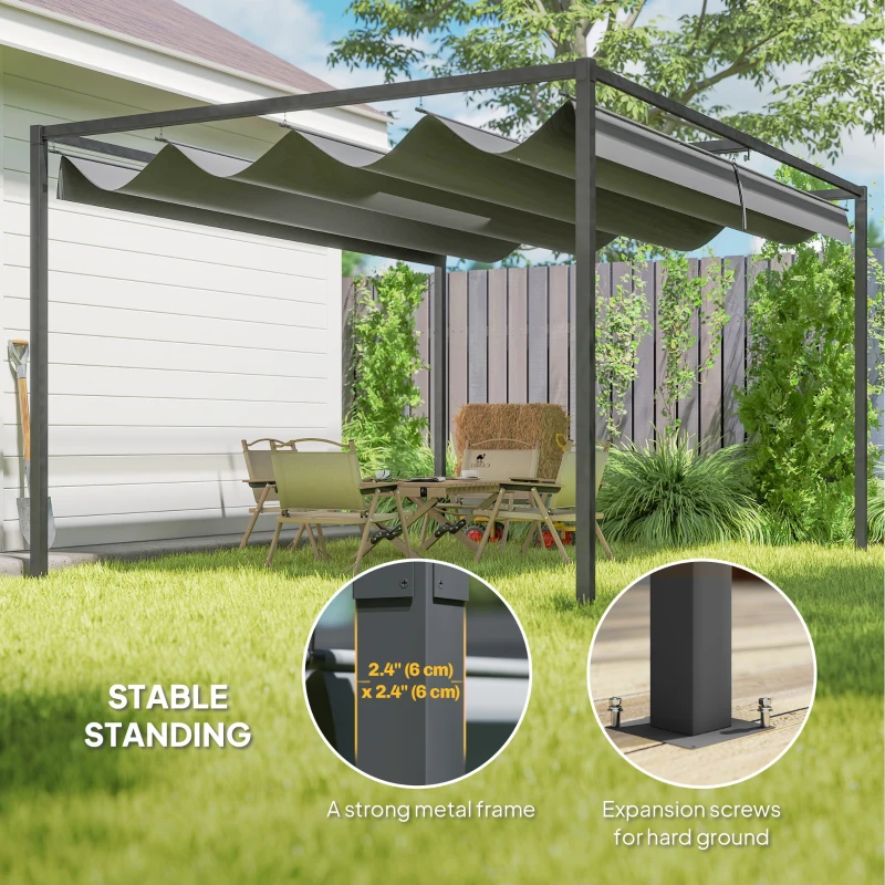 Outsunny 13' x 10' Patio Pergola with Retractable Canopy, Outdoor Sun Shelter, Yard Shade, Dark Grey