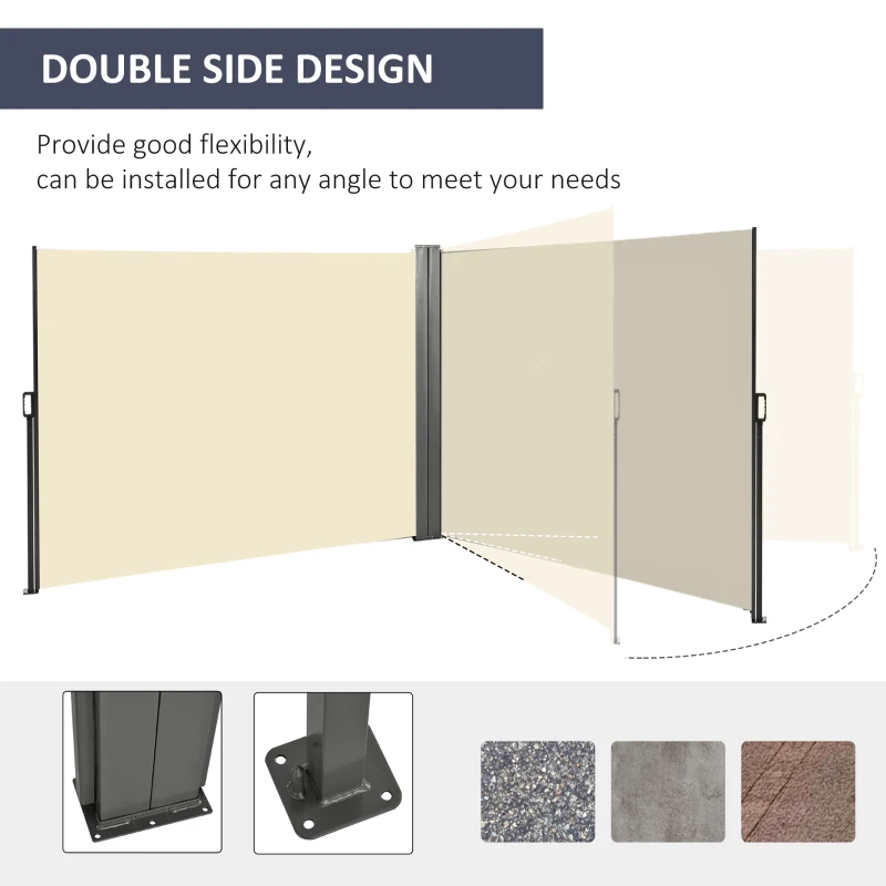 Outsunny 236" x 71" Outdoor Privacy Wall, Double Retractable Side Awning, Patio Screen for Garden, Balcony, Cream White
