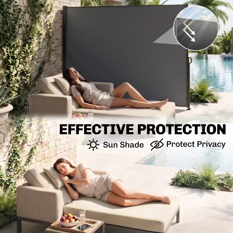 Outsunny 118" x 79"  Outdoor Folding Privacy Screen Retractable Side Awning Patio with Resistance to UV Rays and Wind Light Grey