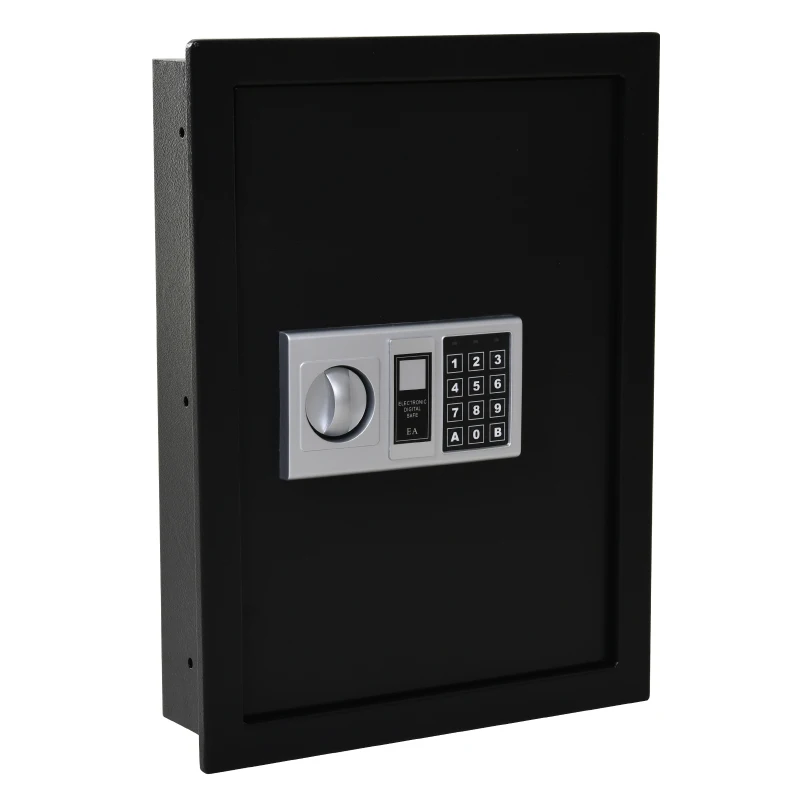 HOMCOM Flat Superior Electronic Hidden Wall Safe Box for Jewelry or Valuables Digital Lock Home Office Hotel Security (Black)
