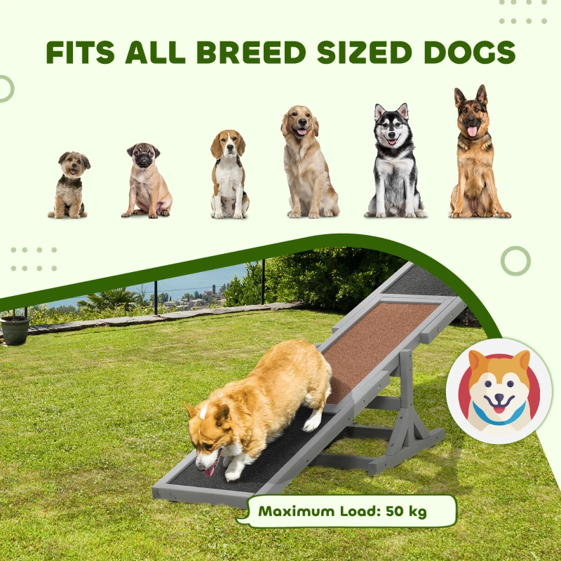 PawHut Wooden Dog Agility Seesaw for Training and Exercise, Gray