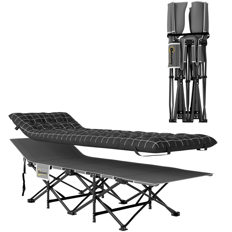 Outsunny 26.4" Wide Folding Bed, Camping Cot for Adults with Mattress, Storage Pocket, Carry Bag, Max Load 330 LBS, Black