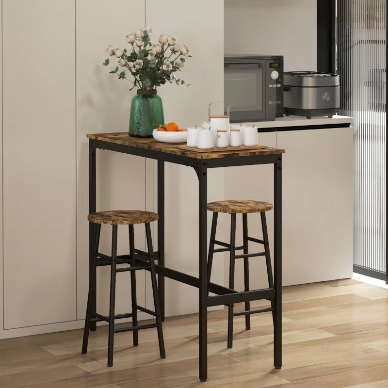 HOMCOM 3-Piece Counter Height Bar Table and Chairs, Dining Table and Chairs Set for 2, Pub Table and Chairs