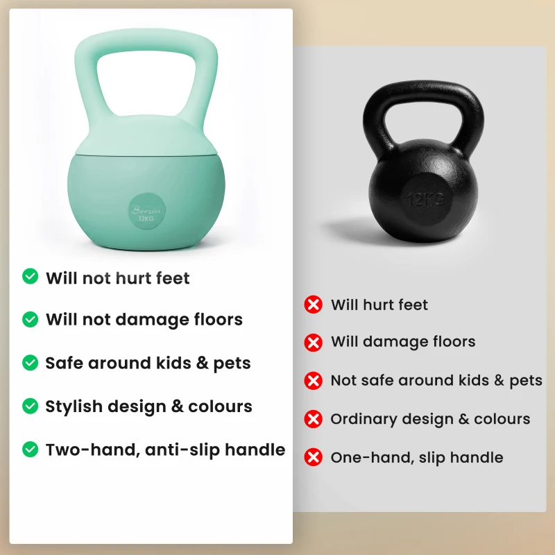 Soozier 26 lb Soft Kettlebell, Sand Filled Weight w/ Grip Handle, Kettlebell Weight for Full Body Workout, Green