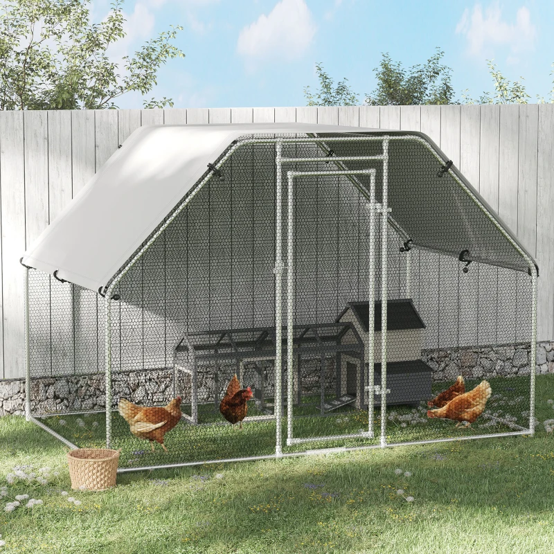 PawHut Large Chicken Coop Metal Chicken Run for Chickens with Waterproof and Anti-UV Cover, Flat Shaped Walk in Fence Cage Hen House for Outdoor and Yard Farm Use, 1.26" Dia, 9' x 6' x 6.5'