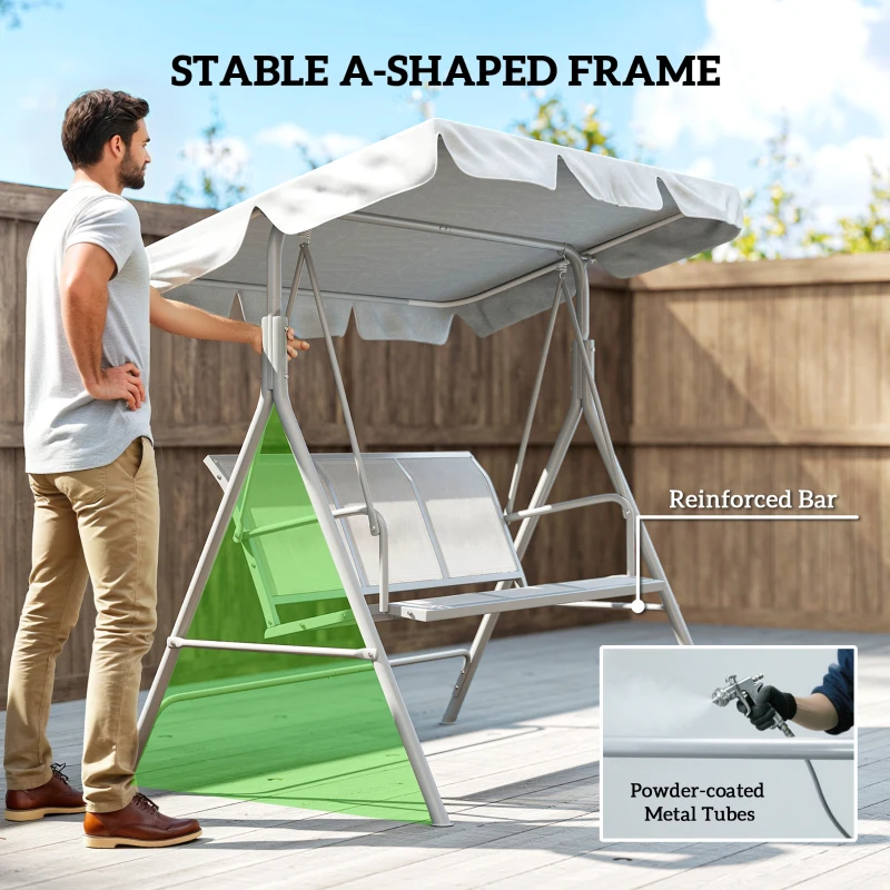 Outsunny 3-Seater Outdoor Swing Chair, Patio Swing, A Frame Porch Swing with Canopy, Garden Hammock Glider Bed, Light Grey