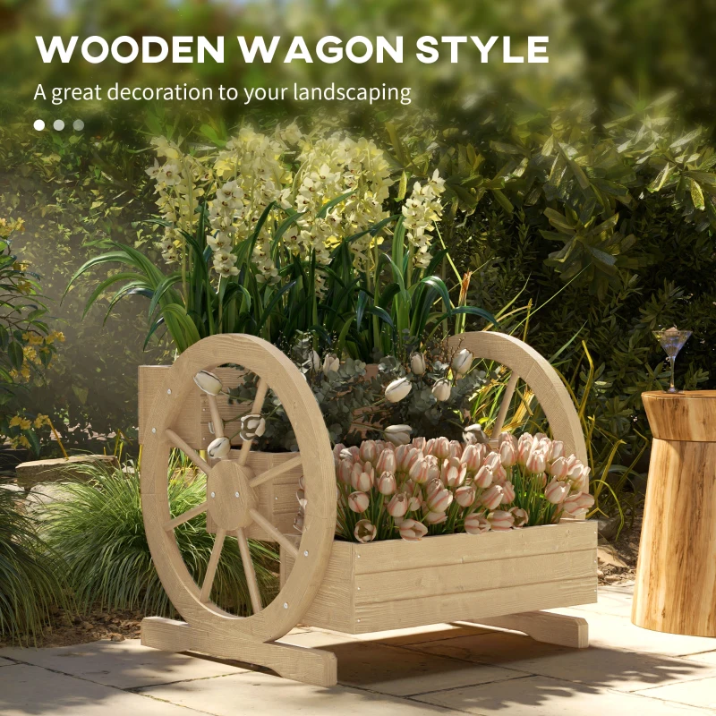 Outsunny Wooden Wagon Planter Box, 3-Tier Raised Garden Bed, for Vegetables Flowers Herbs, 24" x 24" x 22", Natural