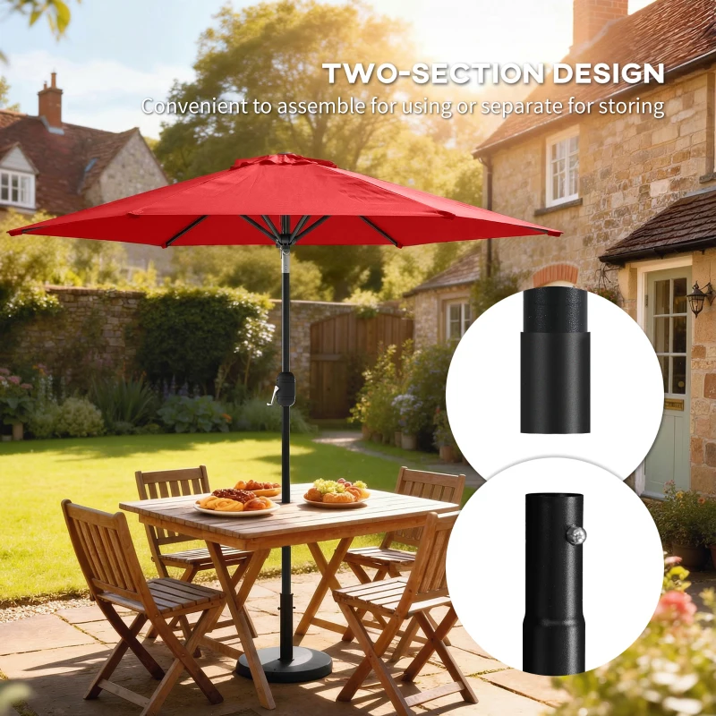 Outsunny Patio Sun Umbrella, Outdoor Parasol with 6 Ribs, Wine Red