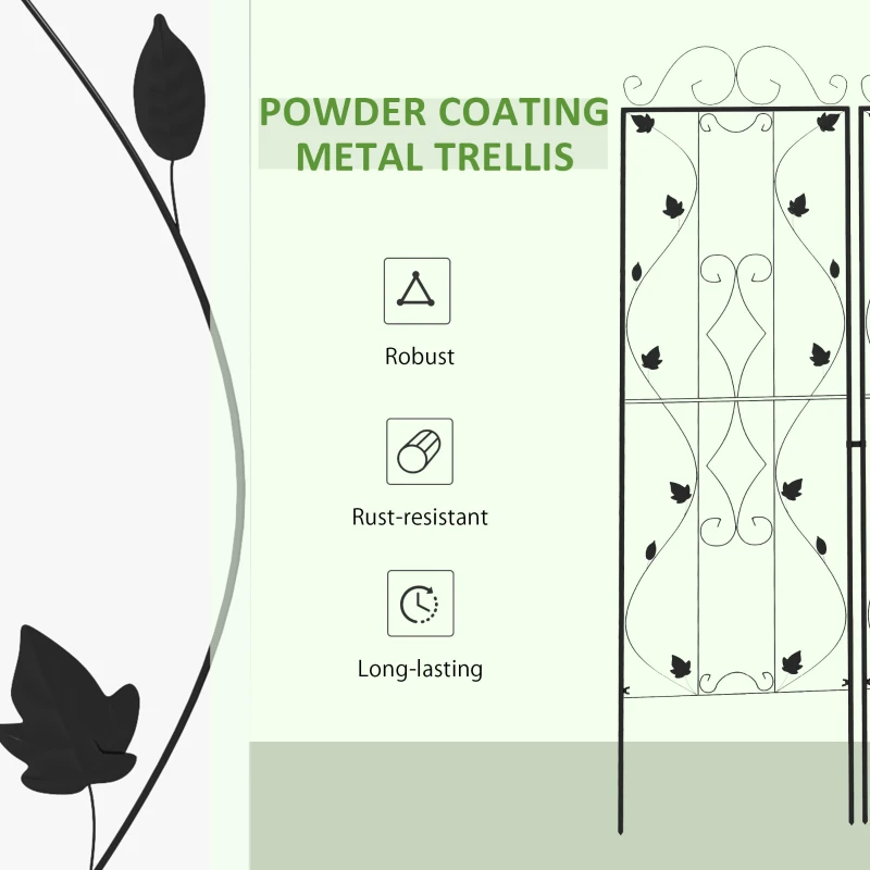 Outsunny Metal Trellis Set of 2, Garden Trellis for Climbing Plant Support Frames, Leaf Design