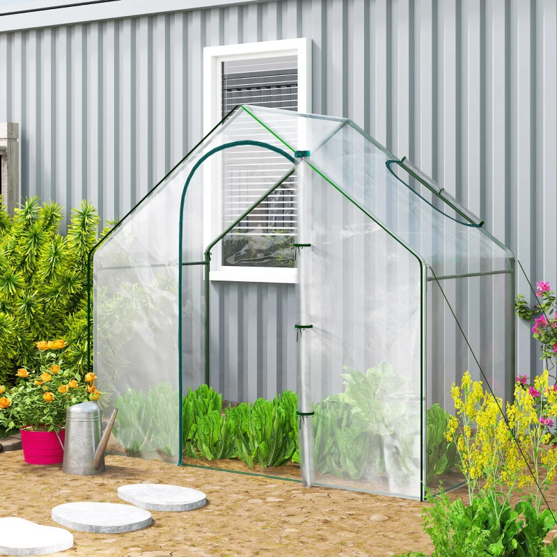 Outsunny 6'x3.3'x5.5' Walk-in Garden Greenhouse with Door and Window, Portable Mini Greenhouse for Plants Flowers Herbs, Steel Outdoor Hot House Growing Tent, Clear Plastic Cover