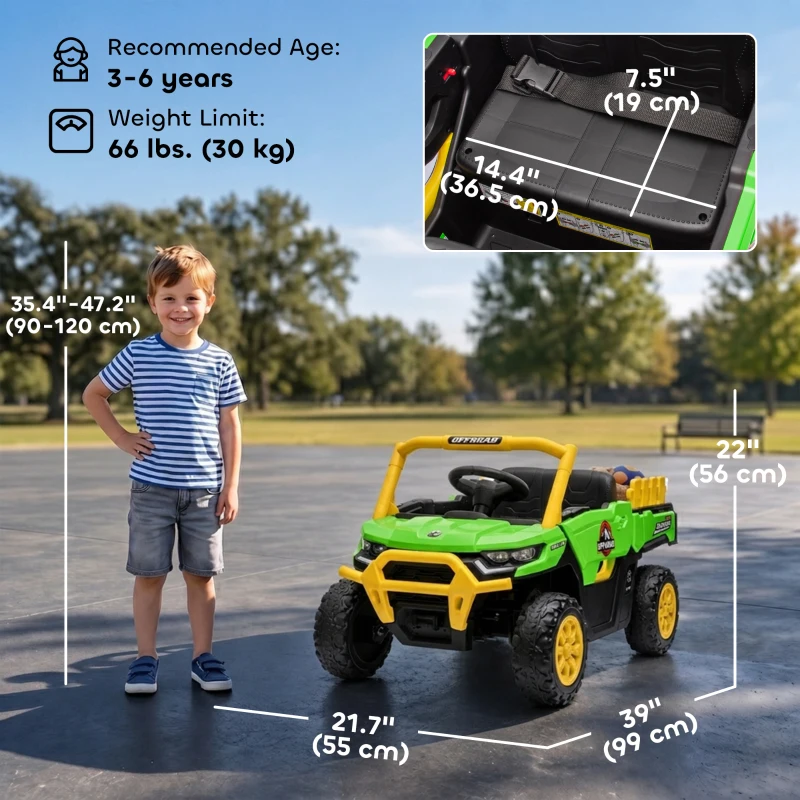 Qaba Kids Ride On Tractor, 12V Electric Tractor with Remote Control, Dual Motors, Music, Cargo Bed, Rear Suspension, Green