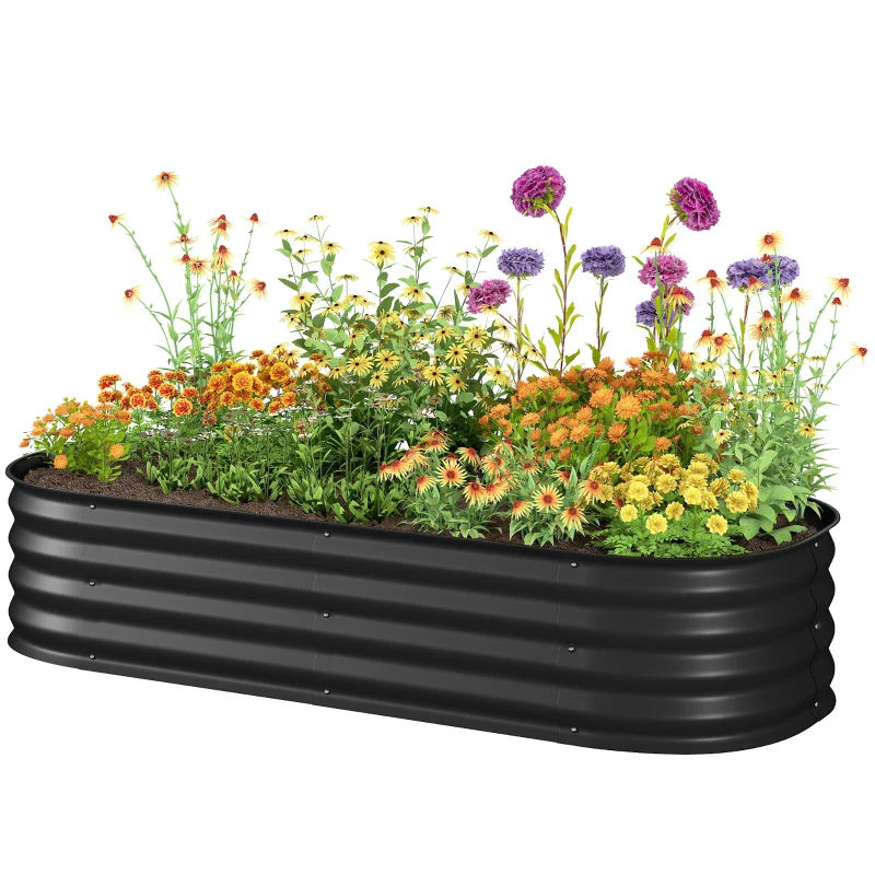 Outsunny 4.9' x 2' x 1' Large Outdoor Planter Box, Galvanized Raised Garden Bed with Metal Plant Stake, Black