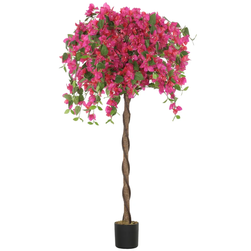 HOMCOM Decorative Artificial Plant, Murraya Flowers in Pot, Fake Plant for Home Indoor Decor, 59 inch, Purple and Red