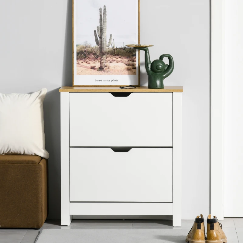 HOMCOM Shoe Storage Cabinet with 2 Flip Drawers and Adjustable Shelves for 8-12 Pairs of Shoes, White