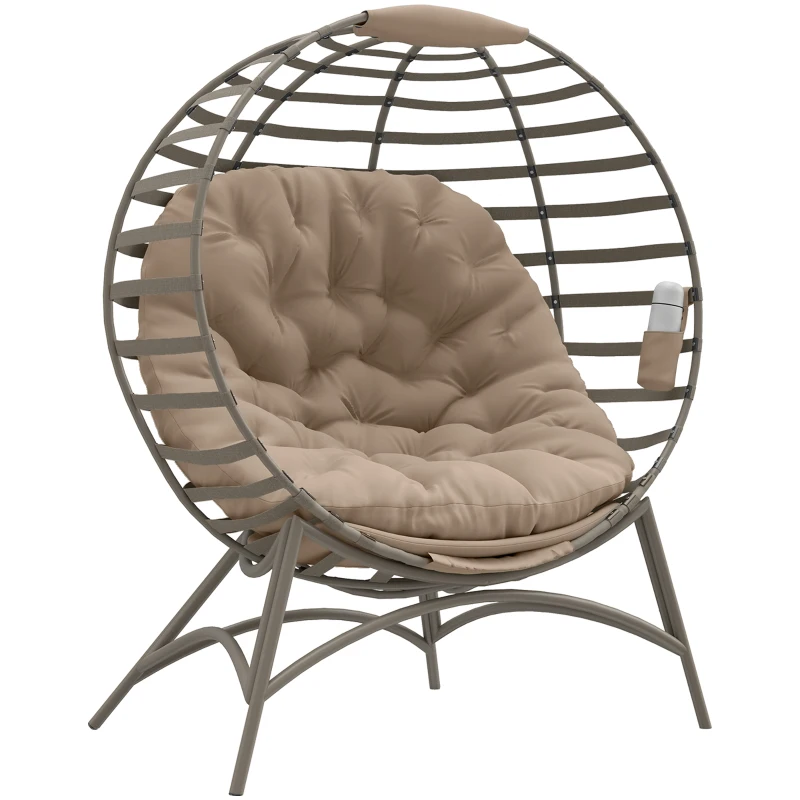 Outsunny Egg Chair, Patio Lounge Chair, Foldable Basket Chair with Large Seat Cushion, Side Pocket, Sand
