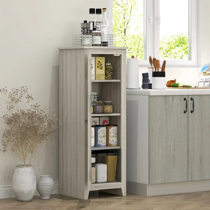 HOMCOM 48" Kitchen Pantry Storage Cabinet w/ Barn Door, Kitchen Pantry Cabinet w/ Adjustable Shelves, Grey Wood Grain
