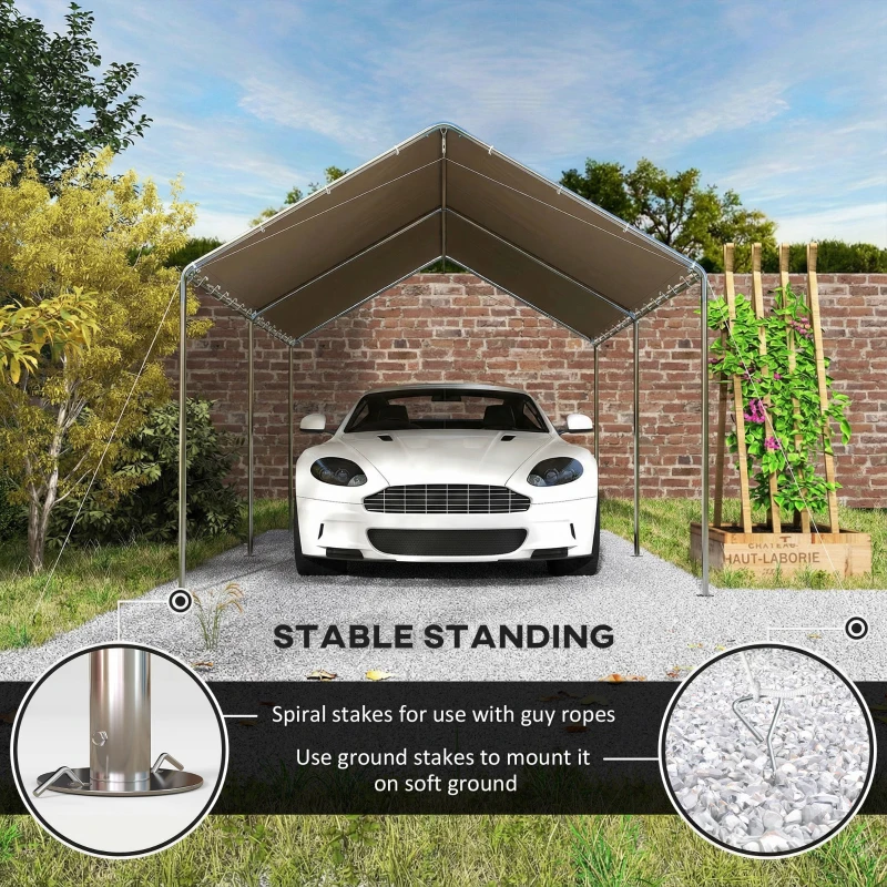 Outsunny 10' x 20' Carport Heavy Duty Galvanized Car Canopy with Included Anchor Kit, 3 Reinforced Steel Cables, Khaki