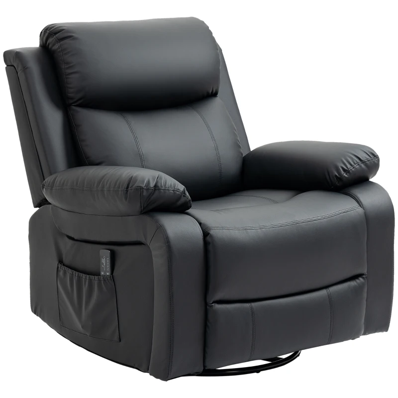 HOMCOM PU Leather Reclining Chair with Vibration Massage Recliner, Swivel Base, Rocking Function, Remote Control, Black