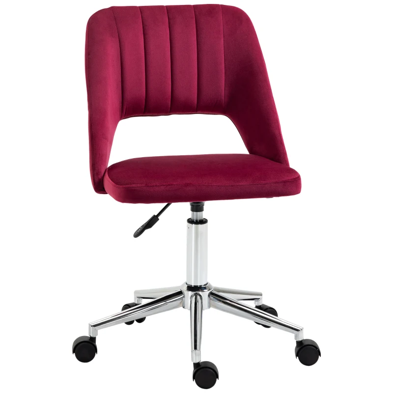 Vinsetto Mid Back Office Chair Velvet Fabric Swivel Scallop Shape Computer Desk Chair, Red