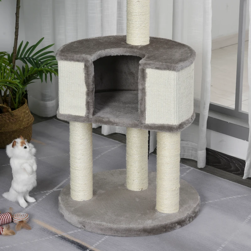 PawHut 43" Plush Cat Tree Activity Condo with Sisal Scratching Posts, Elevated Comfortable Perch, & Roomy Interior Area