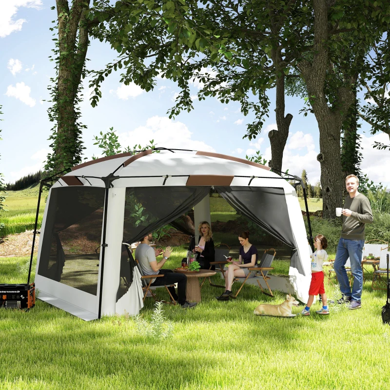 Outsunny 12' x 12' Screen Tent, UV50+ Protection Outdoor Screen House with Carry Bag & Ground Stakes, Fits 6-8 People, White