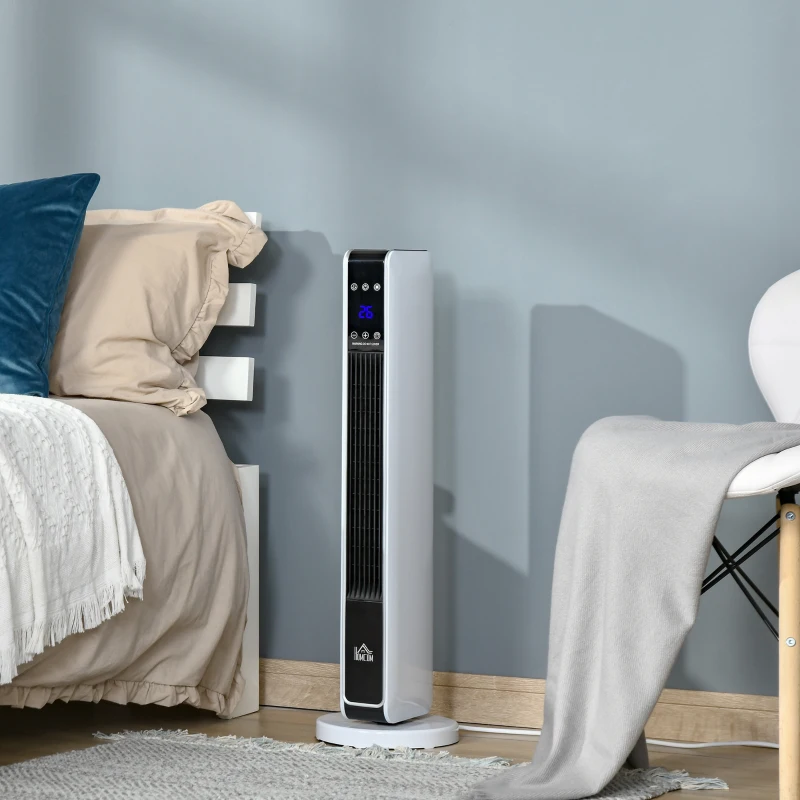 HOMCOM Ceramic Tower Heater, Oscillating Space Heater with Remote Control, Timer, Tip-Over & Overheat Protect, 750W/1500W