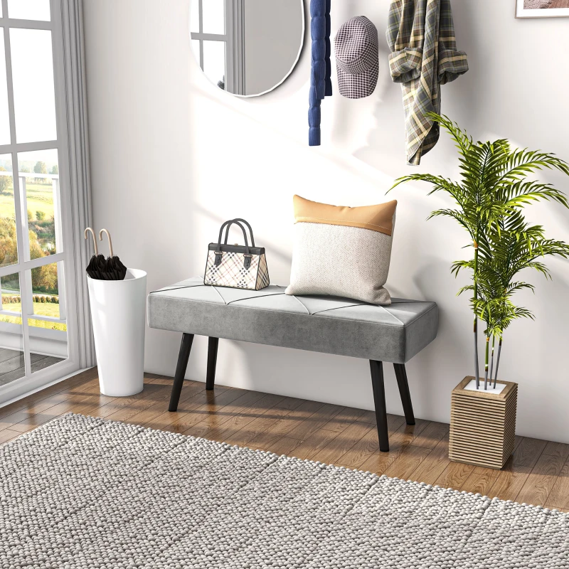 HOMCOM 39 Inches Upholstered Bedroom Bench, Modern End of Bed Bench with Steel Legs, Grey