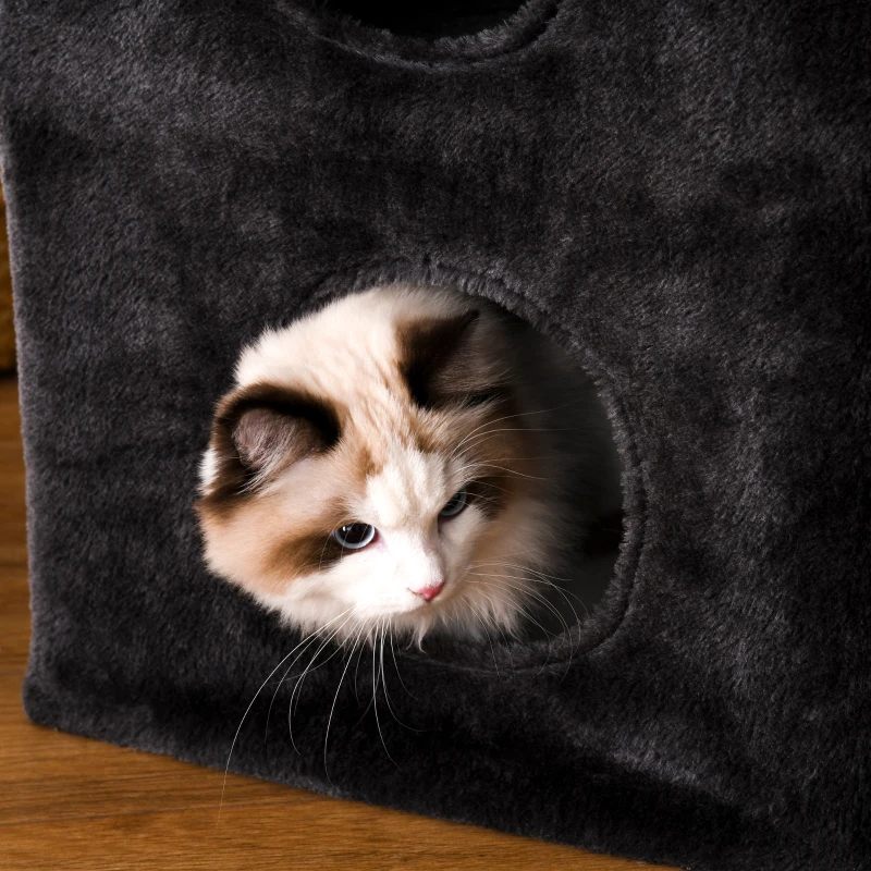 PawHut Cat Tree Floor to Ceiling Condo w/ Jute Scratching Post Dangling Ball Adjustable 86.5" H -96.5" H, Grey