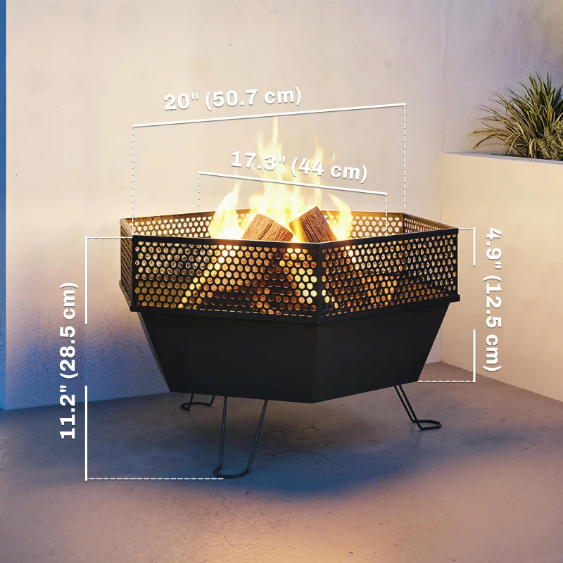 Outsunny 20" Fire Pit with Fire Poker, Foldable Wood Burning Firepits with Lid, Portable Firepit, Black