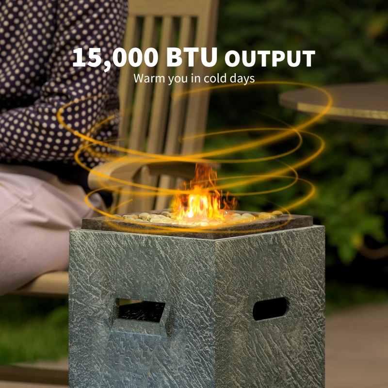 Outsunny 16.5" x 11" x 22.4" Propane Fire Pit Table with Fountain, 15000 BTU Outdoor Gas Fire Table with LED Light Adjustable Water Flow, Fire Fountain Water with Glass Rocks, Grey