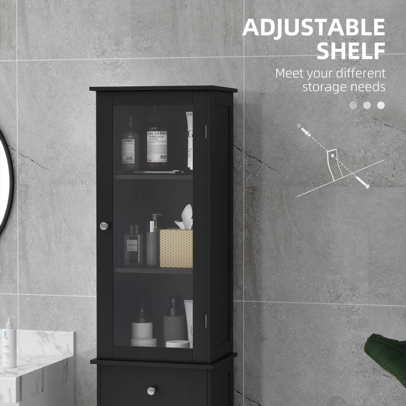 kleankin Tall Bathroom Cabinet, Bathroom Storage Cabinet with Drawers, 2 Doors and Adjustable Shelves, Black