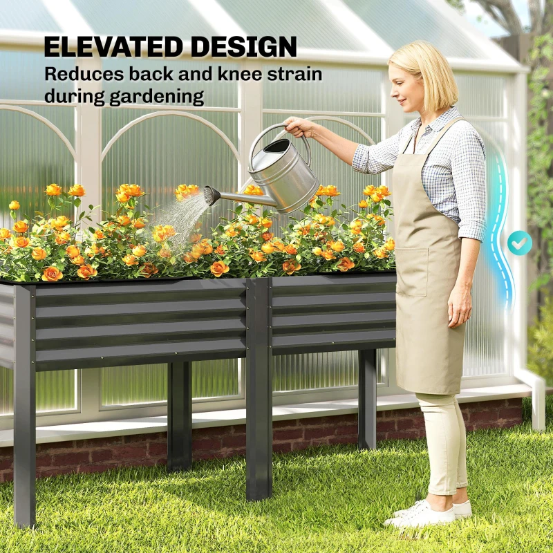 Outsunny Galvanized Raised Garden Bed with Legs, 71" x 22" x 31.5" Raised Planter Box with Reinforced Bars and Non-Woven Fabric