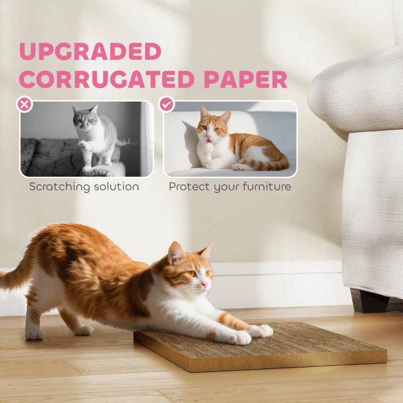 PawHut Cat Scratcher House, 2-in-1 Cardboard Cat Scratching Pad with Door, 4 Paw-Shaped Vents and Grass for Indoor, Pink