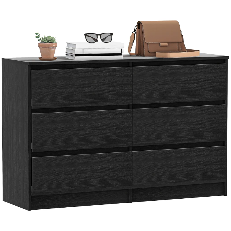 HOMCOM Wide Chest of Drawers, 6 Drawer Dresser for Bedroom, Living Room, Hallway, Modern Clothes Storage Organizer, Black