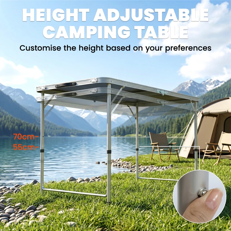 Outsunny Folding Picnic Table Camping Table and Chairs Use for BBQ Picnic Garden Parties 47.2" L x 23.6" W x 21.7" -27.6" H Black