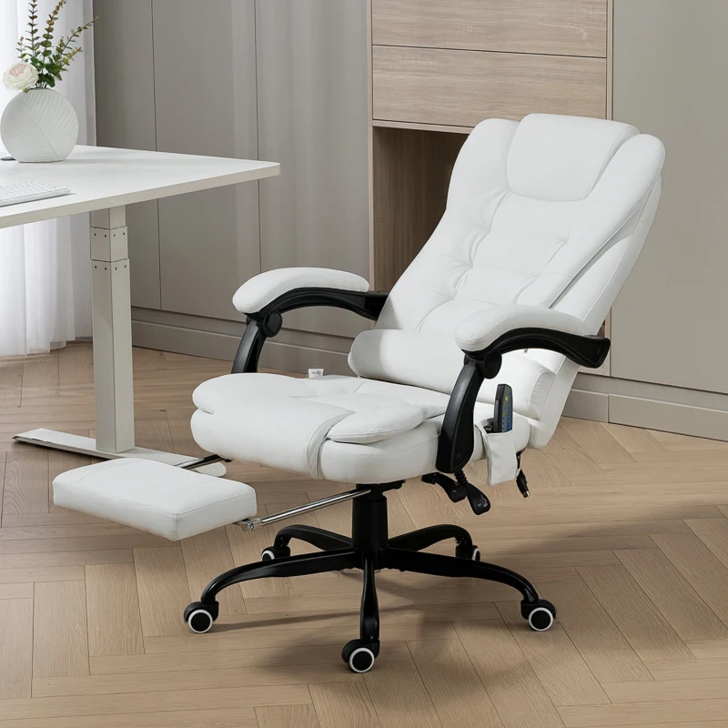 Vinsetto 7-Point Vibrating Massage Chair, Reclining Office Chair with Footrest, Reclining Back, Adjustable Height, White