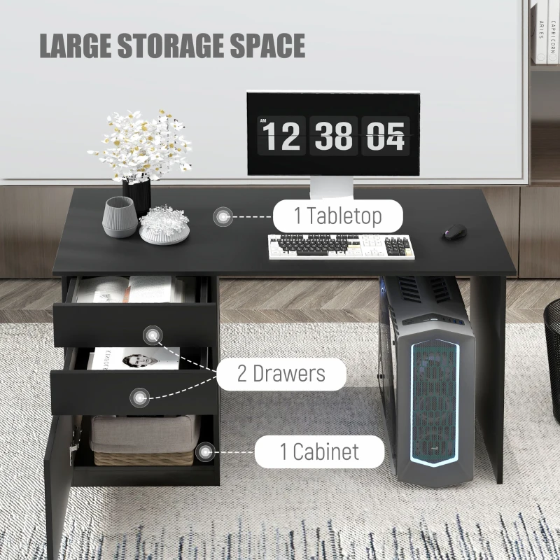 HOMCOM Computer Desk with Storage, PC Table with Drawers and Cabinet for Home Office, Study Room, Black