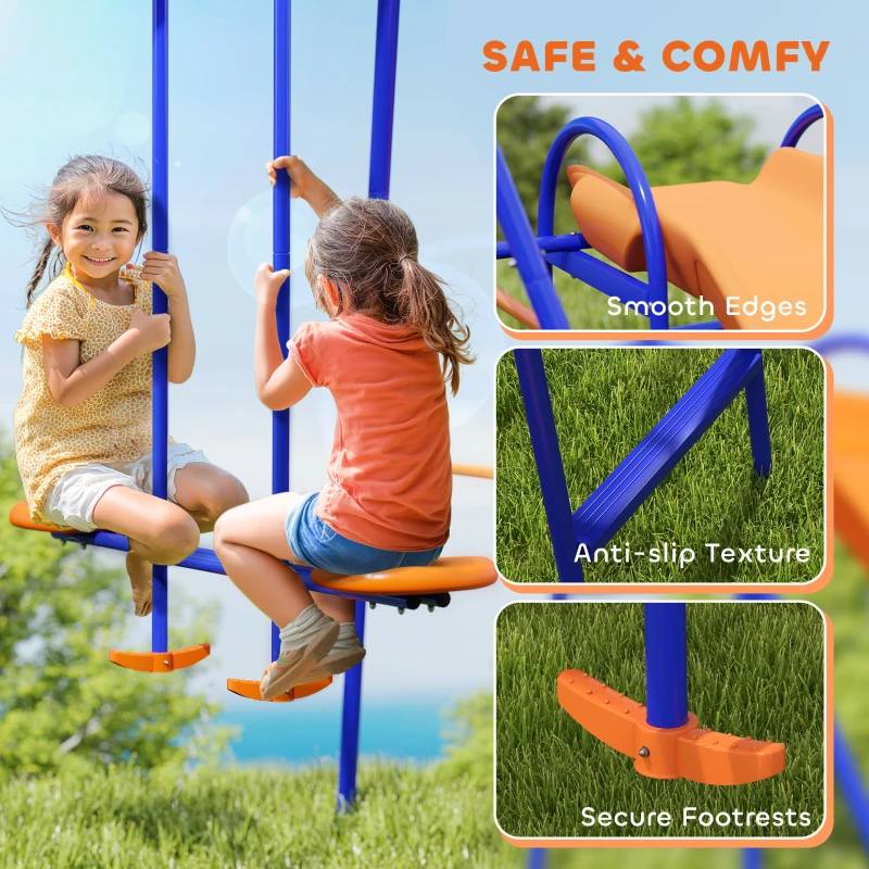 Outsunny 4 in 1 Metal Swing Set with Double Swings, Glider, Slide, Ladder for Backyard, Outdoor, Playground, Multicoloured