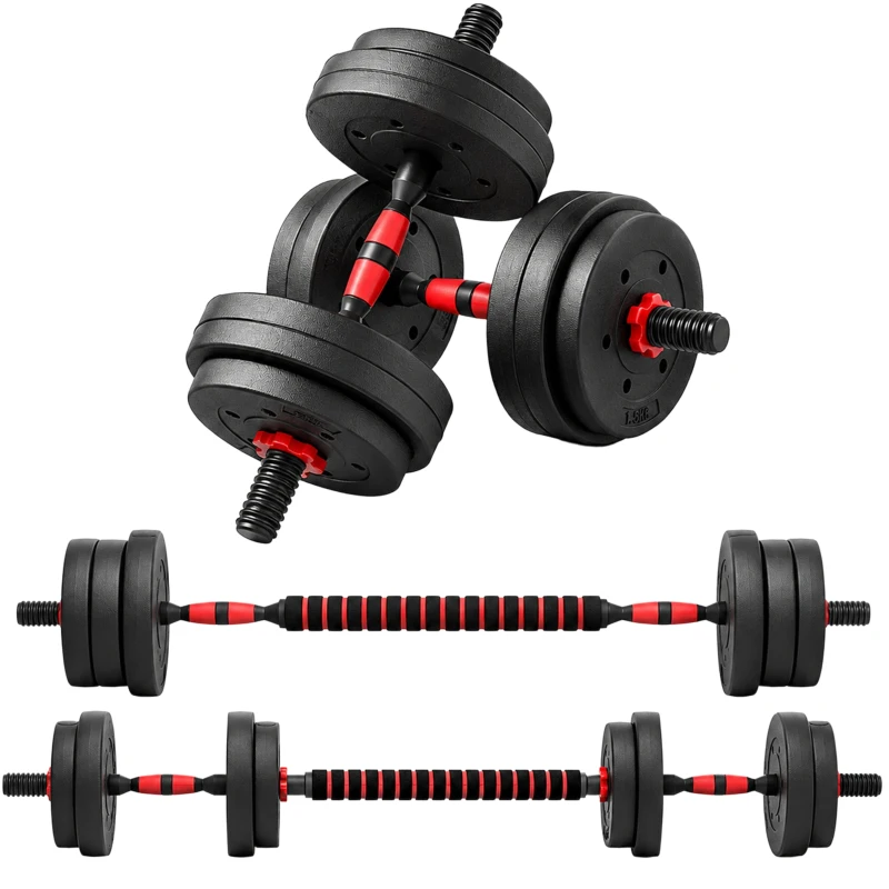 Soozier 33lbs 2-in-1 Adjustable Dumbbells Weight Set, Dumbbell Hand Weights Barbell for Body Fitness, Lifting Training for Home, Office, Gym, Black and Red