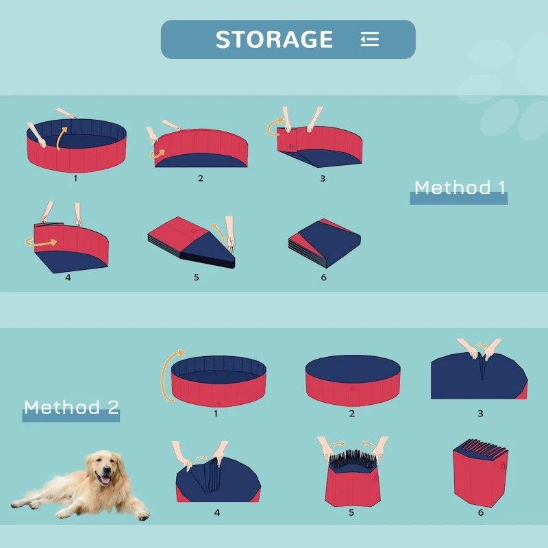 PawHut Foldable Pet Swimming Pool, Portable Dog Bathing Tub, 12" x 47" Plastic Large Dog Pool for Outdoor Dogs and Cats, Red