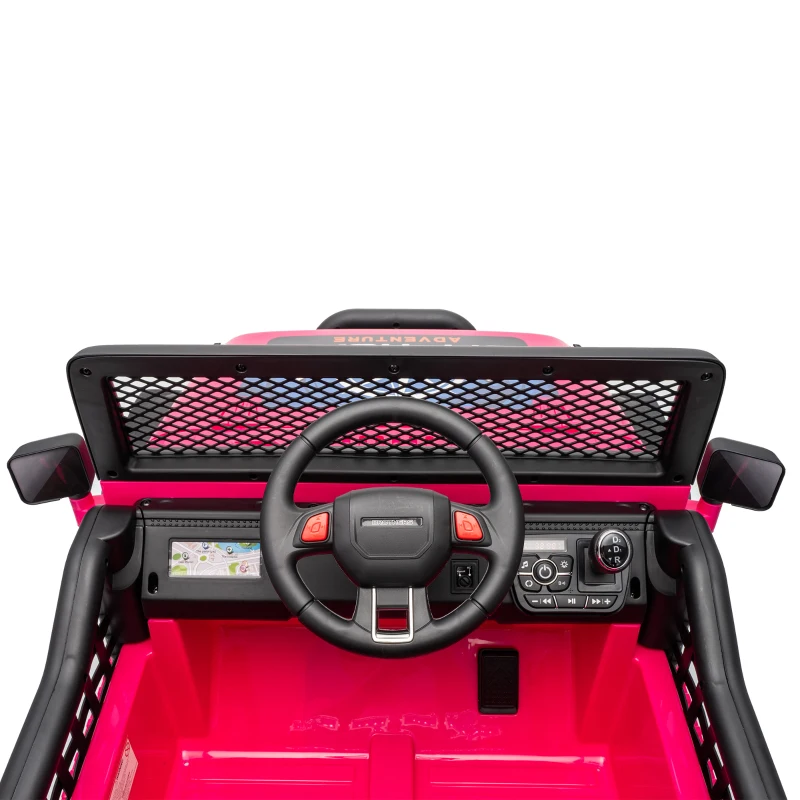Qaba 12V 2-Seater Ride on Truck Car with Dual Motors, Remote, Soft Start, 4-Wheel Suspension, Lights, Music, USB, Horn, Pink