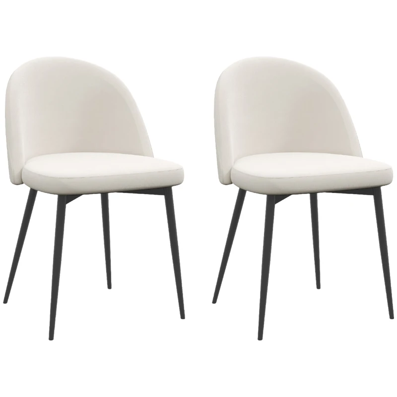 HOMCOM Set of 2 Mid-Back Dining Chair, Mid-Back Velvet-touch Upholstery Kitchen Chair for Living Room Dining Room, Cream White