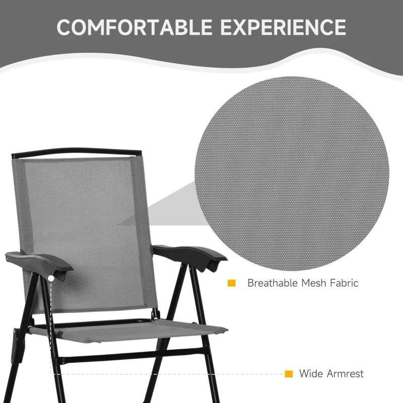 Outsunny Folding Outdoor Bistro Set, Patio Table and Chairs with Reclining Backrest and Round Dining Table, Grey
