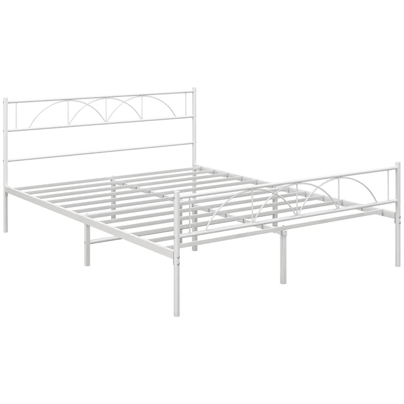 HOMCOM Metal Queen Platform Bed Frame with Headboard, Steel Slat Support, Underbed Storage, No Box Spring Needed, Easy Assembly